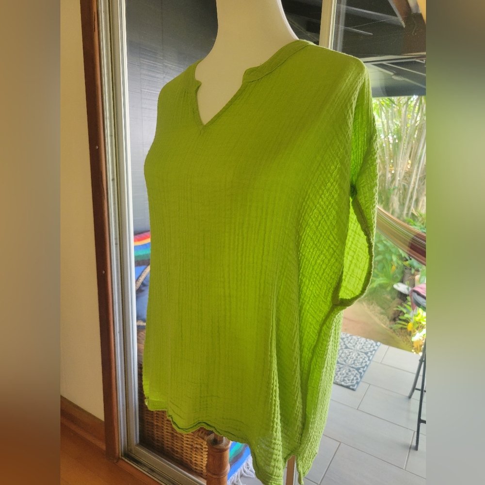 Lime Green Women's Top By Michael Stars NAOMI Blouse, Large